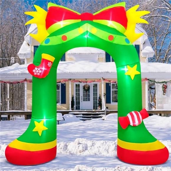 9FT Giant Christmas Inflatables Archway, Christmas Arch Blow up Decor, LED Light - Picture 2 of 6